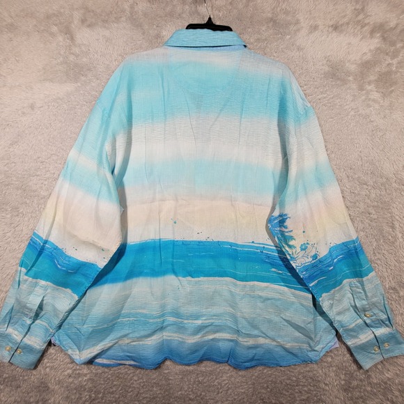 Madda Fella XXL Linen Shirt Key West Blue Island Beach Tropical Long Sleeve - Picture 5 of 8